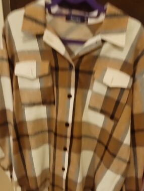 Automet Plaid Full Shacket Oversized Flannel Button Shirt Jacket Size Small